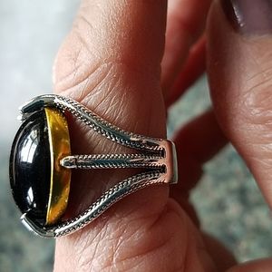 Ring Size 7 Round Black Cabochon